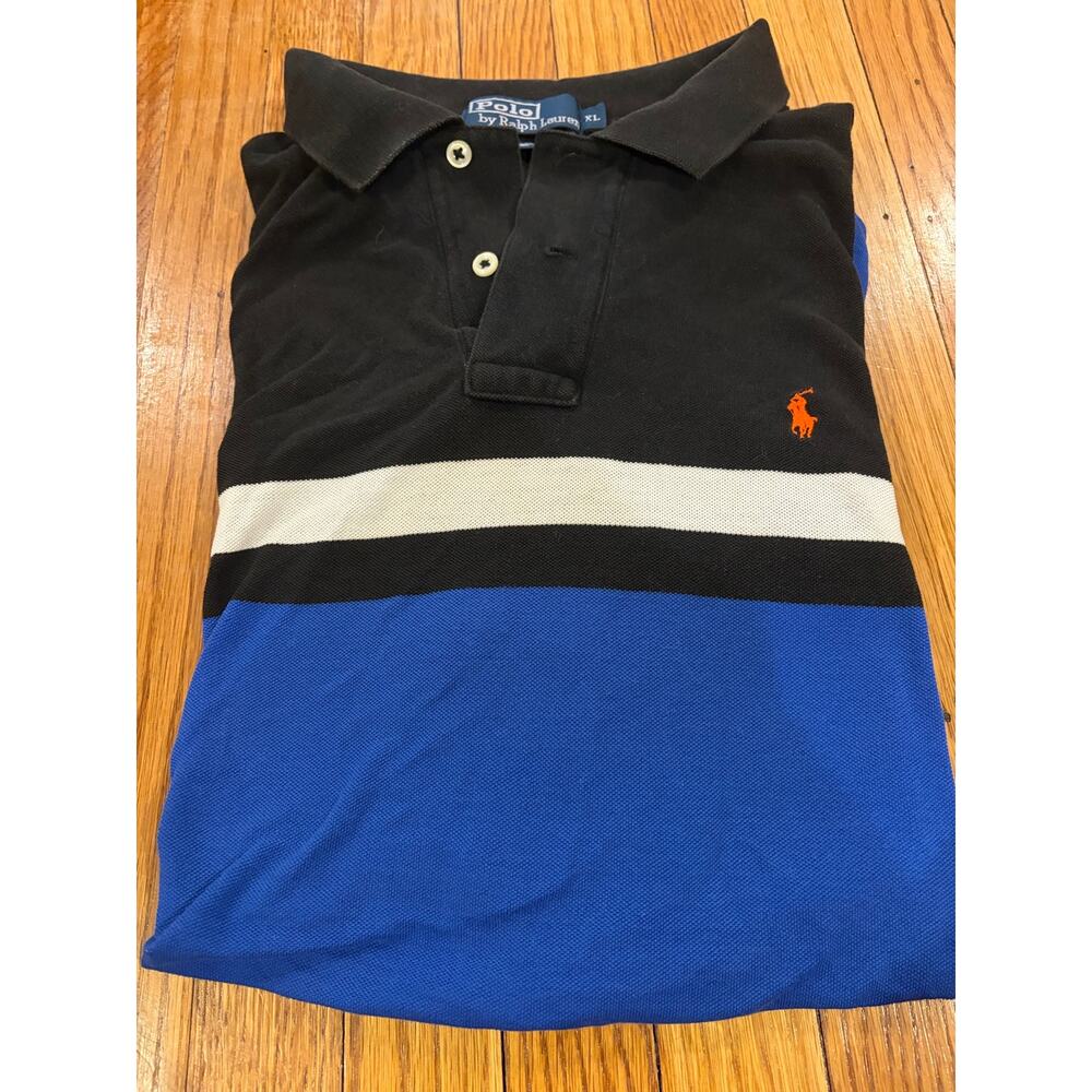 Polo Ralph Lauren Men’s XL Striped Polo Shirt Blue Black White Short Sleeve
